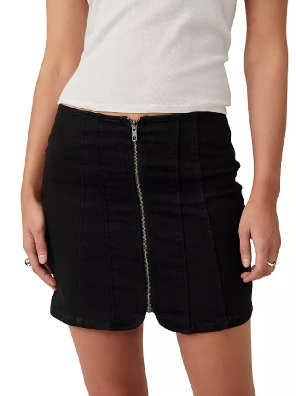 Black Zip-Front Mini Skirt